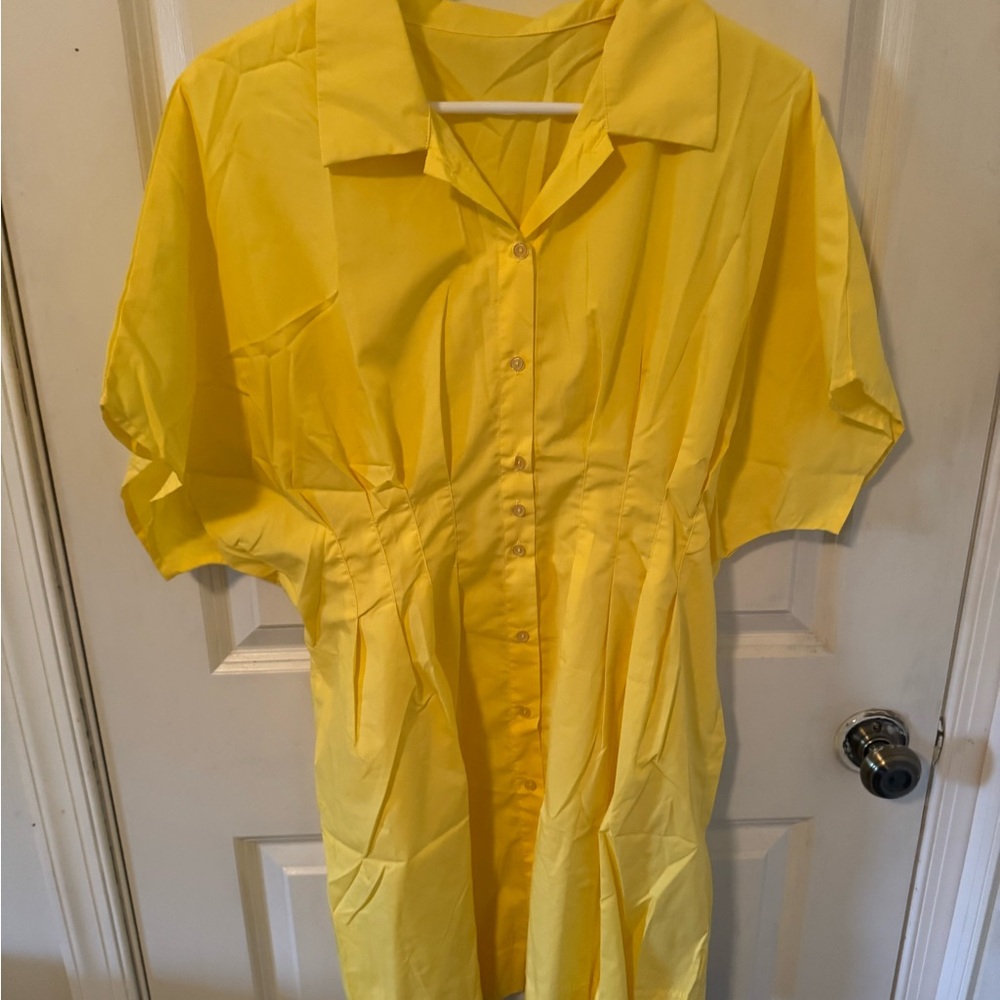 Yellow Button-Front Mini Dress